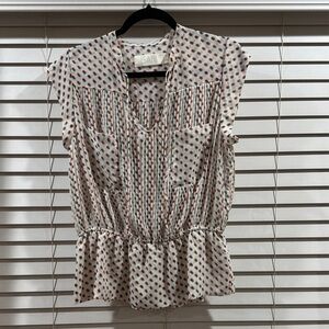 ISÄN Sleeveless White Pleated Peplum Blouse with Red & Blue Dot Print